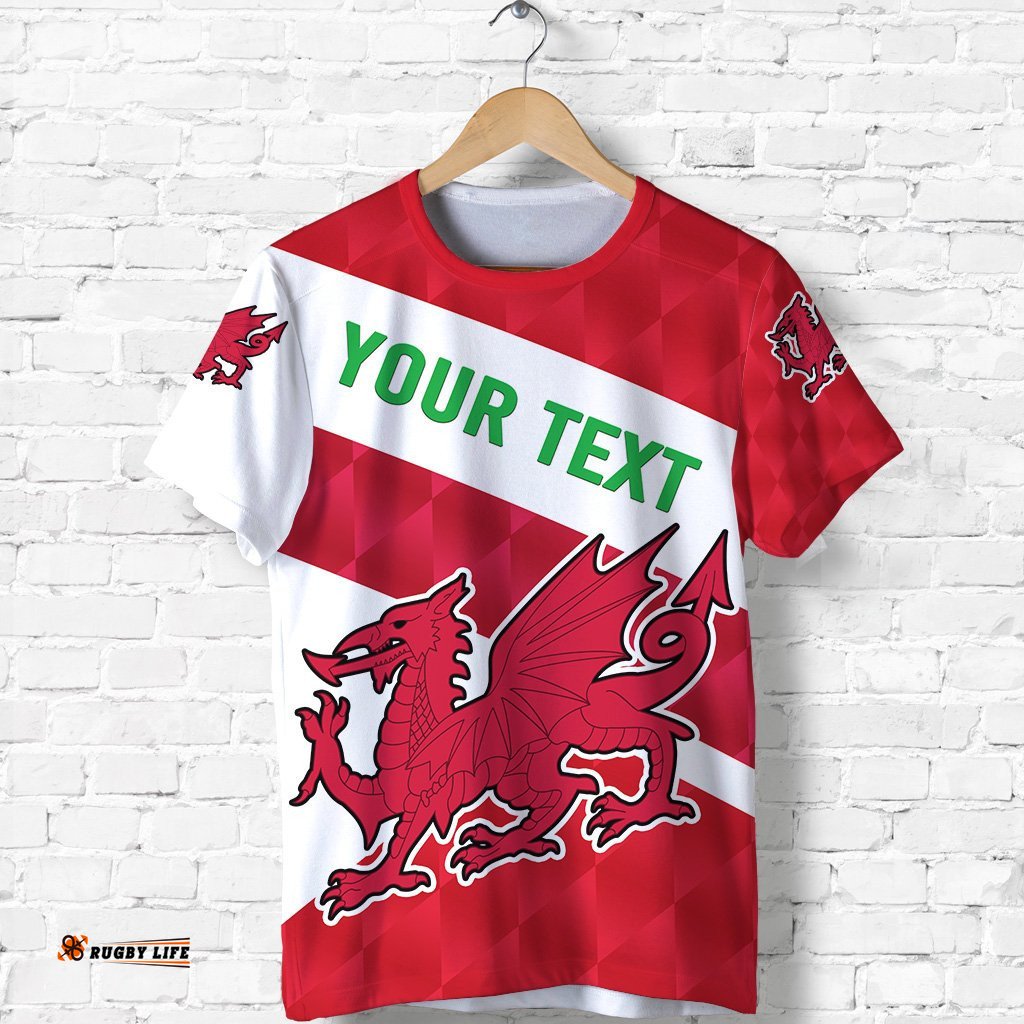 custom personalised wales rugby t shirt sporty style