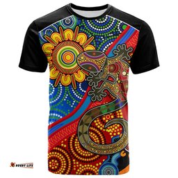 custom text and number australia lizard and sun t shirt aboriginal art speical