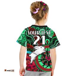 custom personalised rabbitohs rugby anzac t shirt aboriginal military and poppy flowers