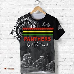 panthers anzac day t shirt aboriginal lest we forget ver02
