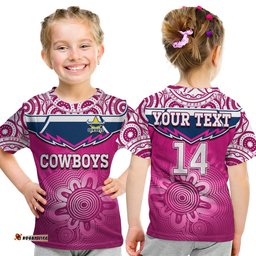 custom text and number cowboys rugby t shirt aboriginal pattern pink version