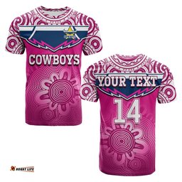 custom text and number cowboys rugby t shirt aboriginal pattern pink version