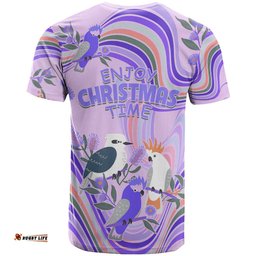 australia hippie christmas t shirt cockatoo kookaburra with wattle violet pastel color