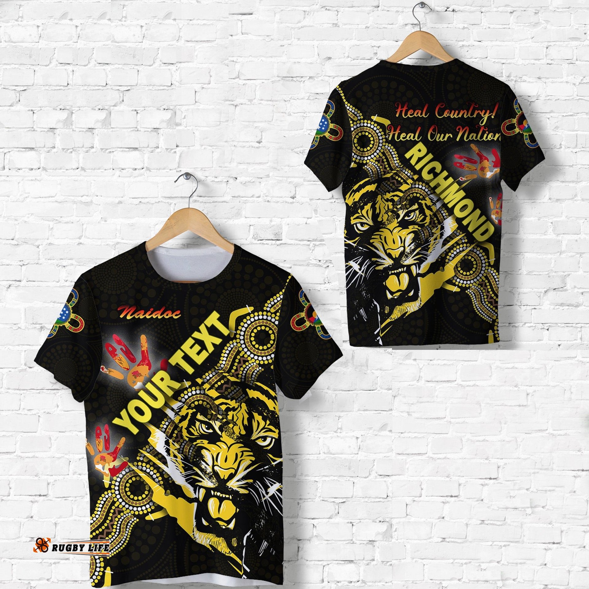 custom personalised richmond tigers t shirt naidoc heal country! heal our nation powerful