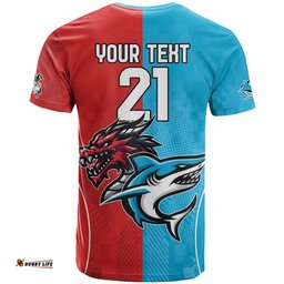 custom sharks dragons rugby t shirt with sporty style