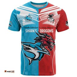custom sharks dragons rugby t shirt with sporty style