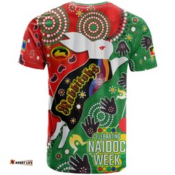 rabbitohs rugby naidoc week custom watercolour dot painting t shirt rabbitohs getting up standing up showing up 0