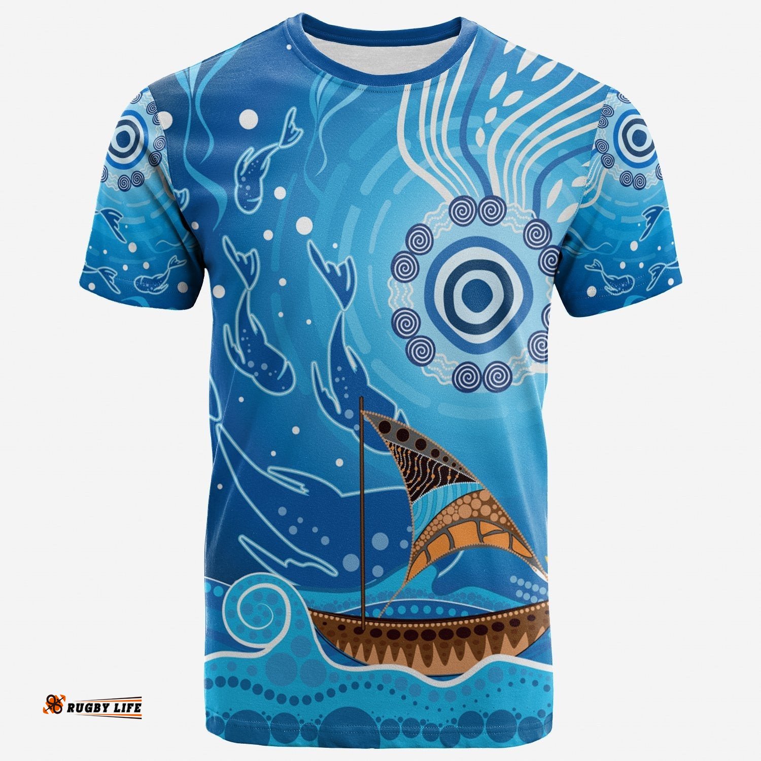 t shirts aboriginal view sea with fish and boat