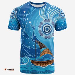 t shirts aboriginal view sea with fish and boat