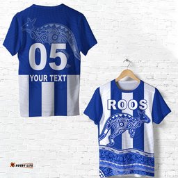 custom personalised roos indigenous t shirt north melbourne football custom text and number