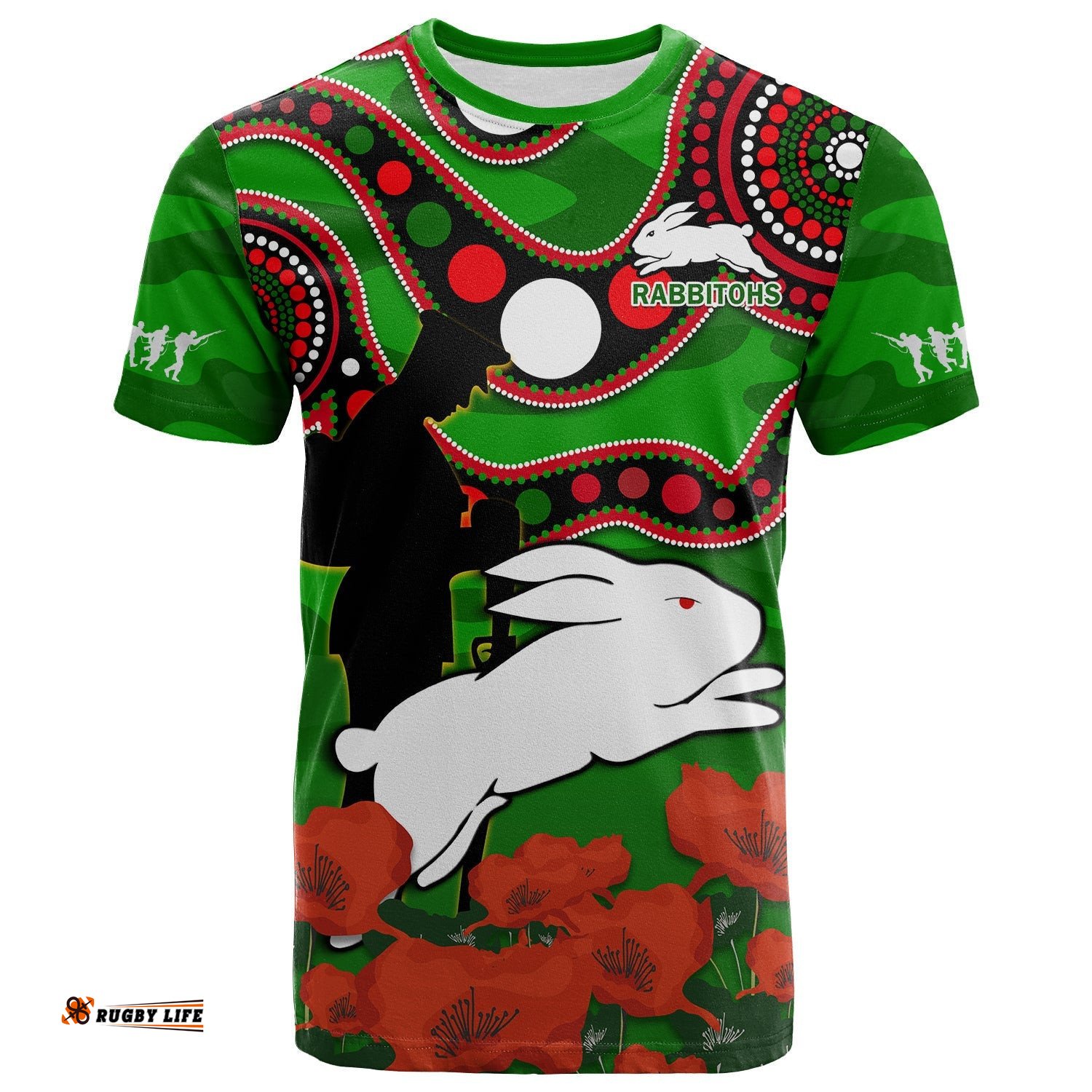 rabbitohs rugby anzac 2023 t shirt lest we forget