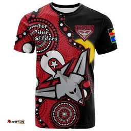 custom text and number essendon football naidoc 2023 t shirt bombers for our elders indigenous art