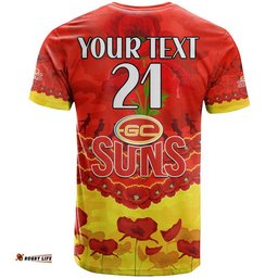 custom personalised suns football anzac t shirt lest we forget
