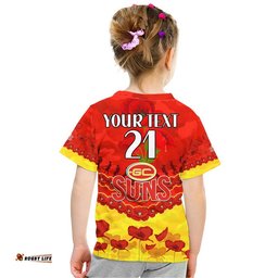 custom personalised suns football anzac t shirt lest we forget