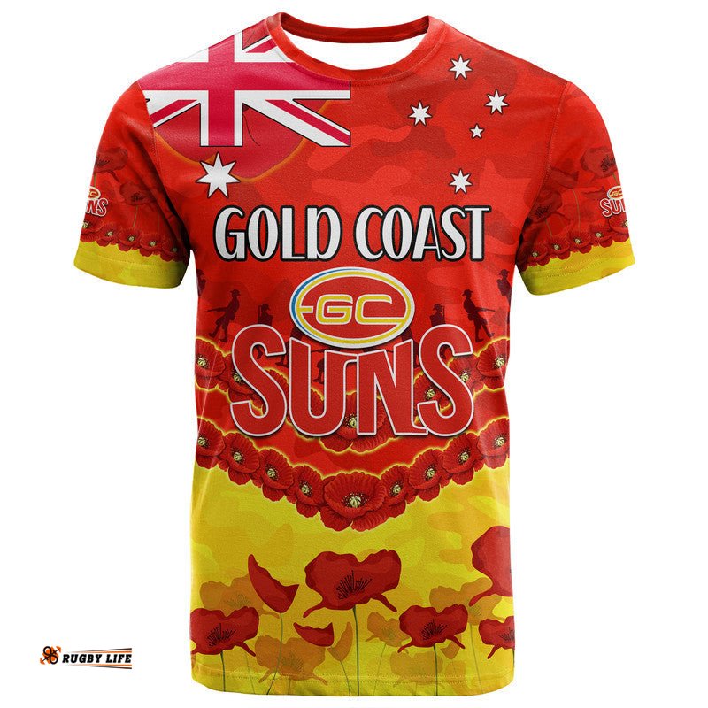 custom personalised suns football anzac t shirt lest we forget