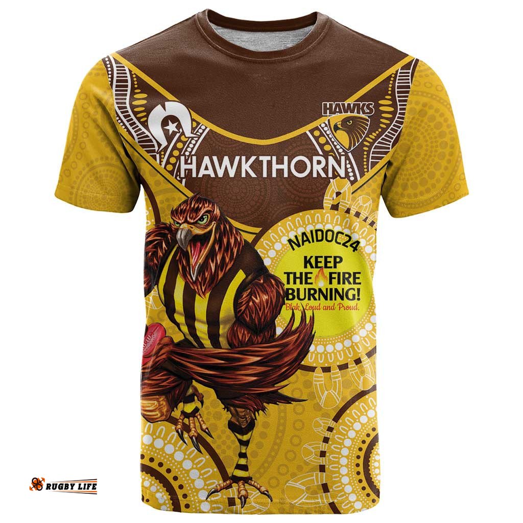 custom afl hawkthorn naidoc week t shirt keep the fire burning indigenous art