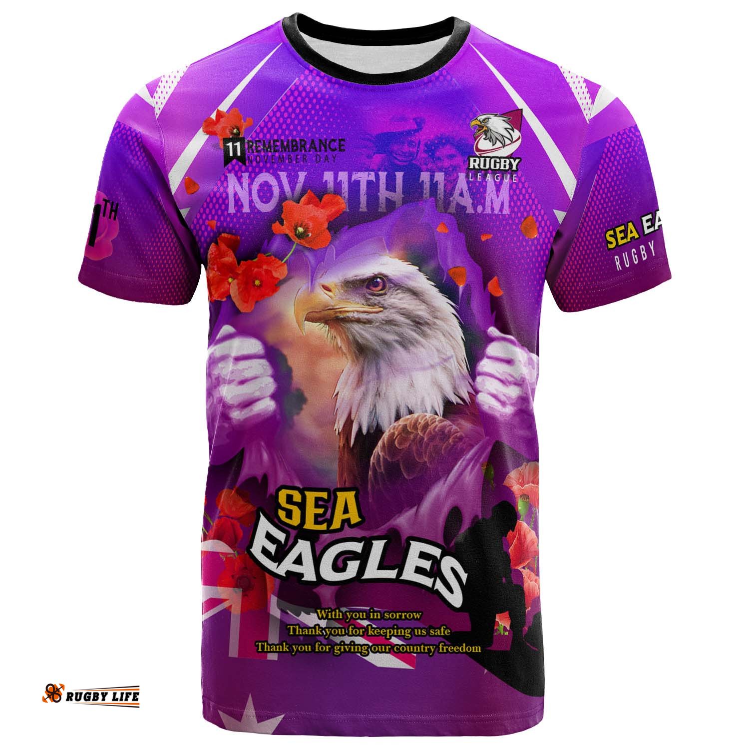 sea eagles rugby t shirt custom sea eagles remembrance day lest we forget poppies t shirt