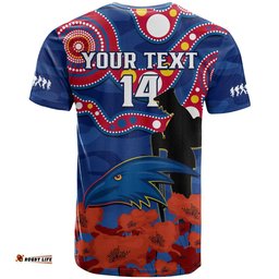 custom text and number adelaide football anzac 2023 t shirt crows aboriginal mix poppy camouflage