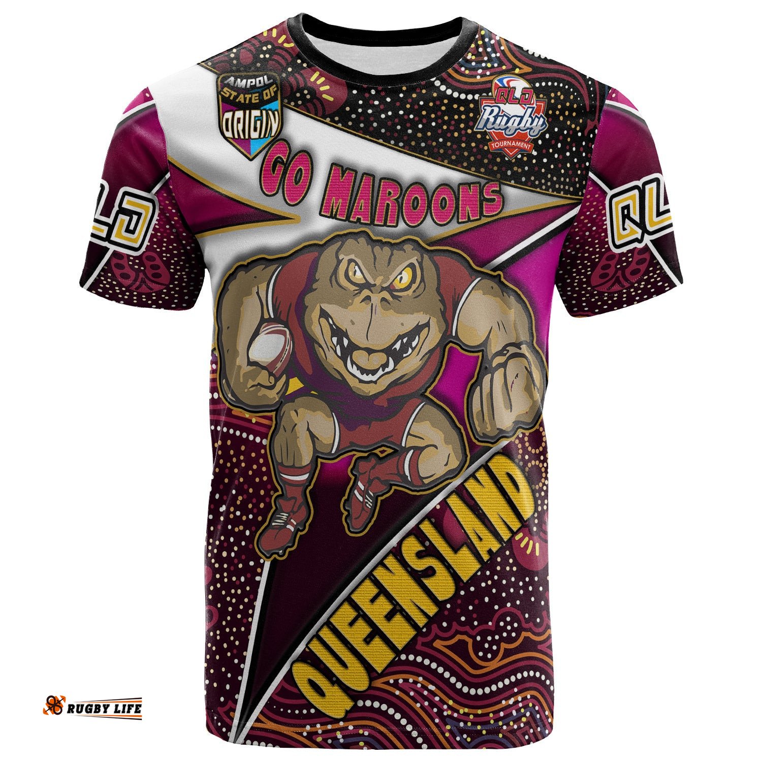 queensland rugby league team t shirt custom queensland maroons with aboriginal patterns state of origin t shirt rlt14