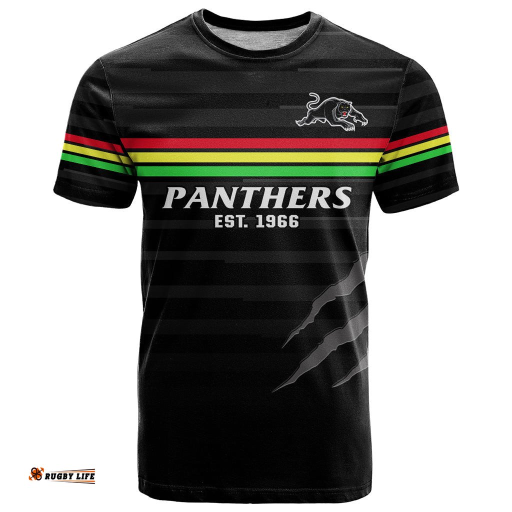 custom text and number penrith panthers rugby 2023 t shirt the riff est 1966 black sporty