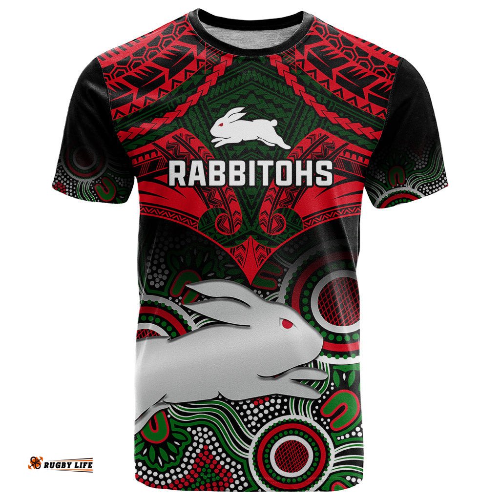 rabbitohs rugby t shirt souths 1908 aboriginal mix polynesian pattern