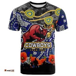 cowboys rugby t shirt custom anzac day north queensland cowboys aboriginal culture t shirt