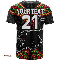 custom text and number panthers liquorice allsorts rugby aboriginal t shirt