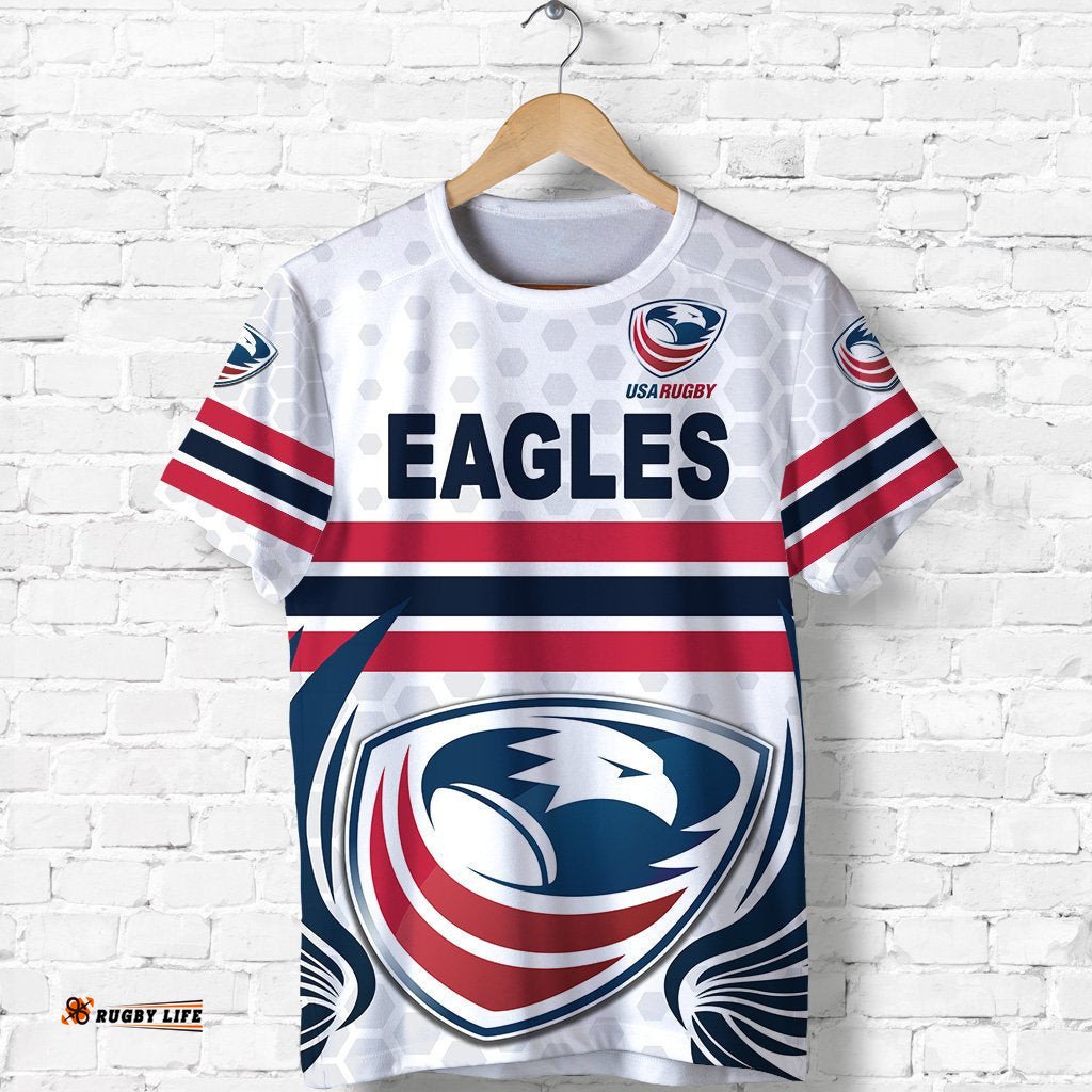 usa rugby t shirt eagles simple style white
