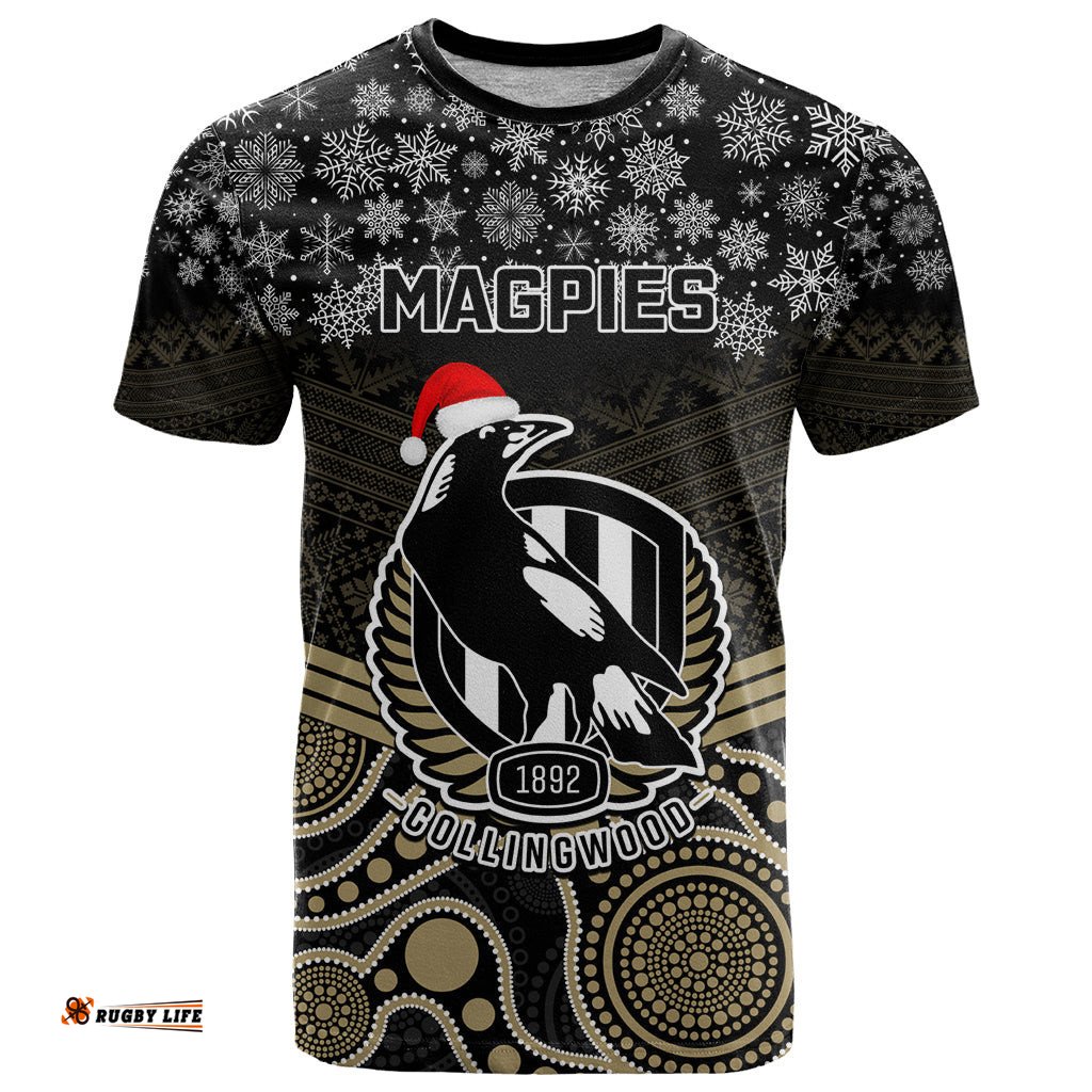 custom collingwood football christmas t shirt merry xmas 2023 mix aboriginal art