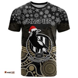 custom collingwood football christmas t shirt merry xmas 2023 mix aboriginal art