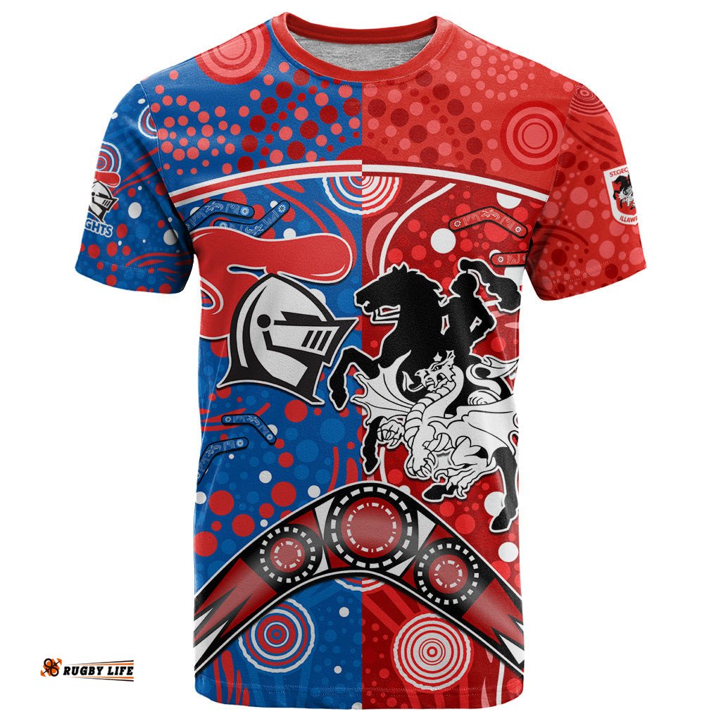 nrl knights and dragons together t shirt boomerang indigenous dots