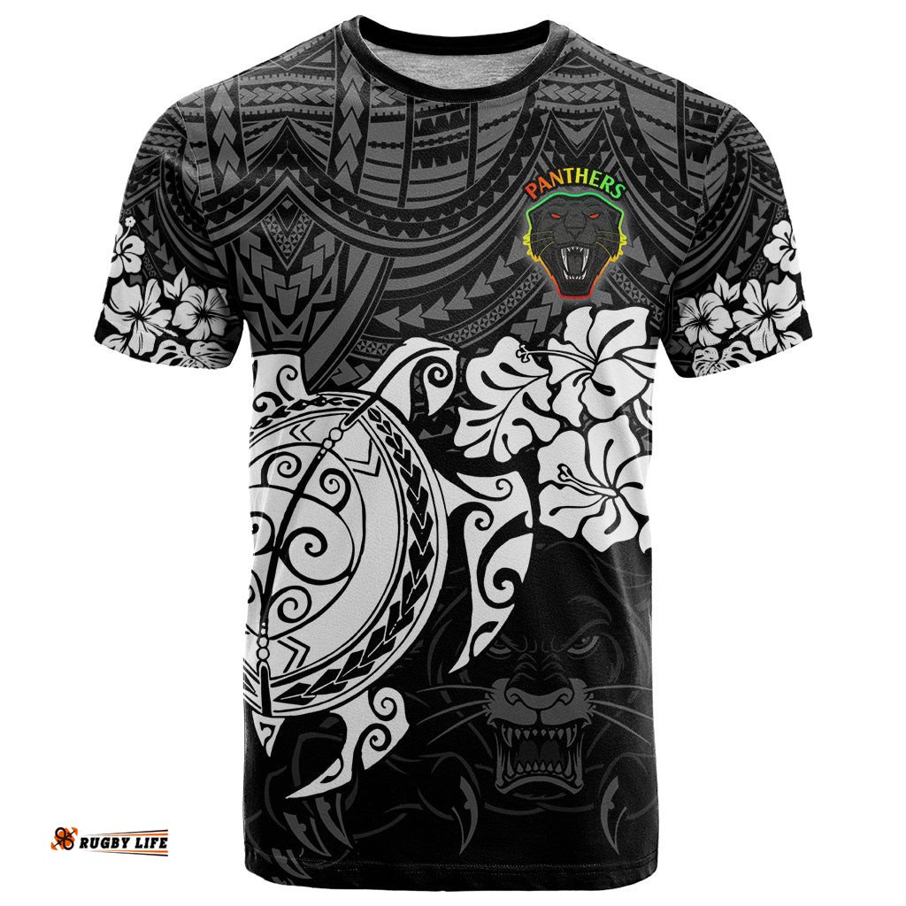 custom panthers rugby t shirt penrith hibiscus and turtle with polynesian pattern