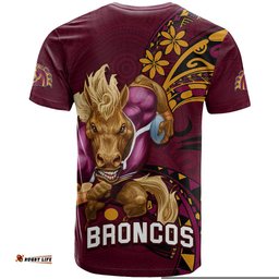 nrl broncos premiers t shirt mascot with polynesian pattern version 2023