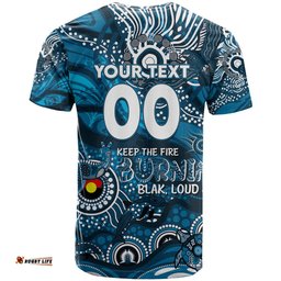 custom naidoc week 2024 blues t shirt aboriginal animals keep the fire burning dt02
