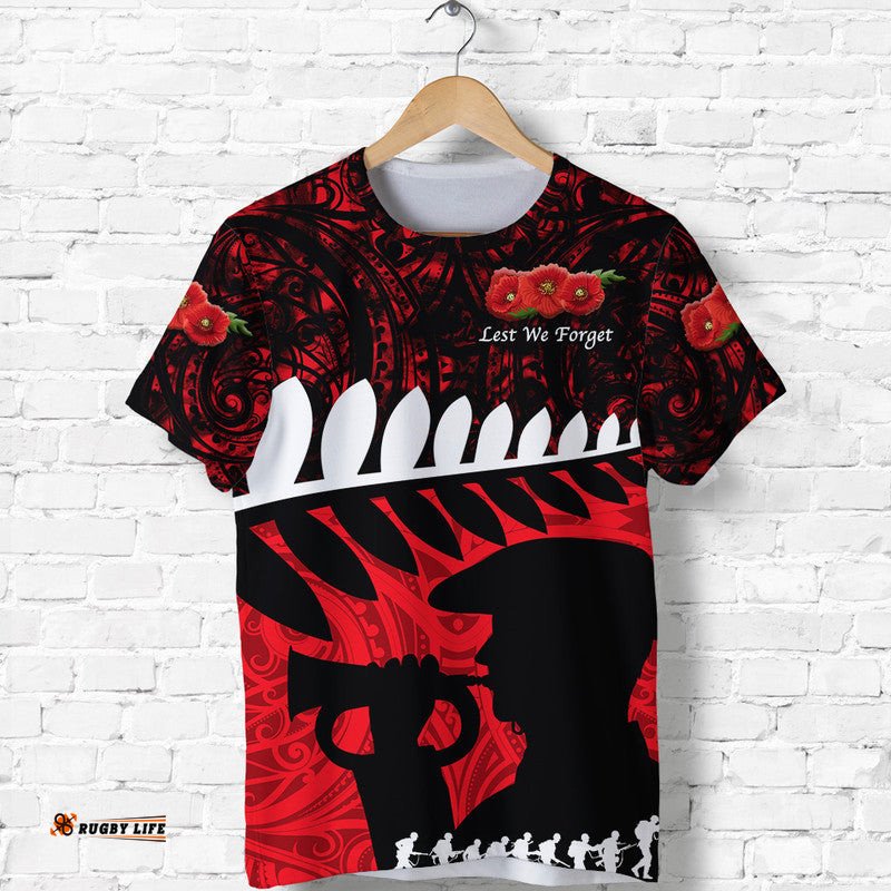 custom personalised new zealand maori anzac t shirt remembrance soldier red