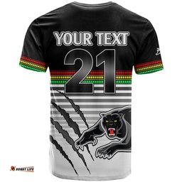 custom text and number penrith panthers rugby t shirt authentic permiers black version 2023