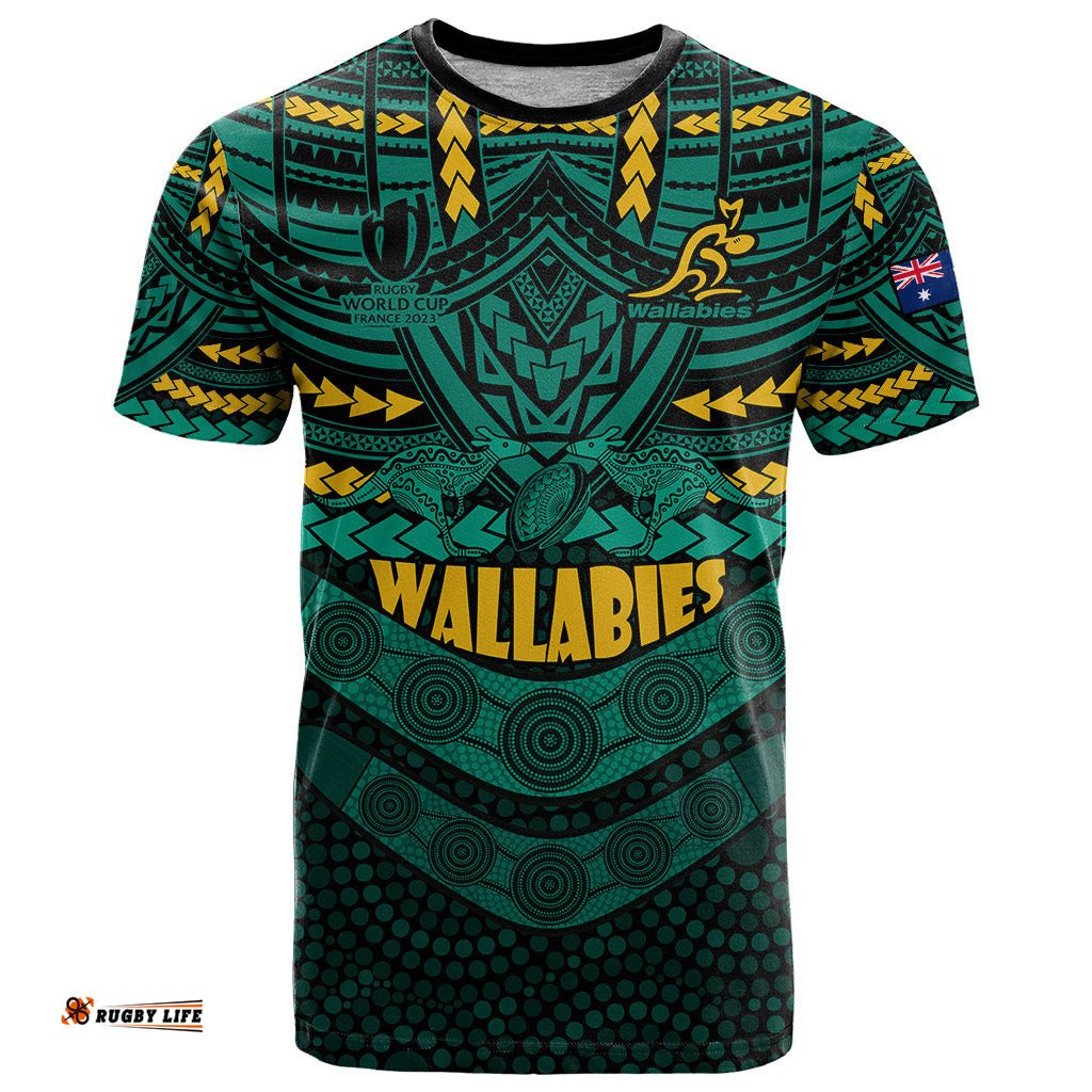 custom wallabies rugby t shirt polynesian and aboriginal special green version