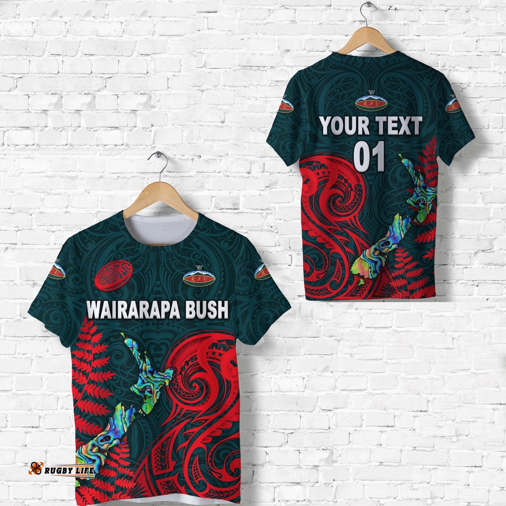 custom personalised maori wairarapa bush rugby t shirt new zealand silver fern custom text and number