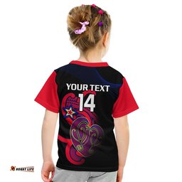 custom text and number aotearoa netball t shirt waikato bay of plenty magic 2023 anz premiership