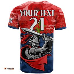 custom text and number knights rugby anzac t shirt lest we forget