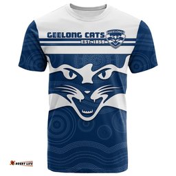 custom text and number cats football t shirt geelong est 1859 aboriginal art