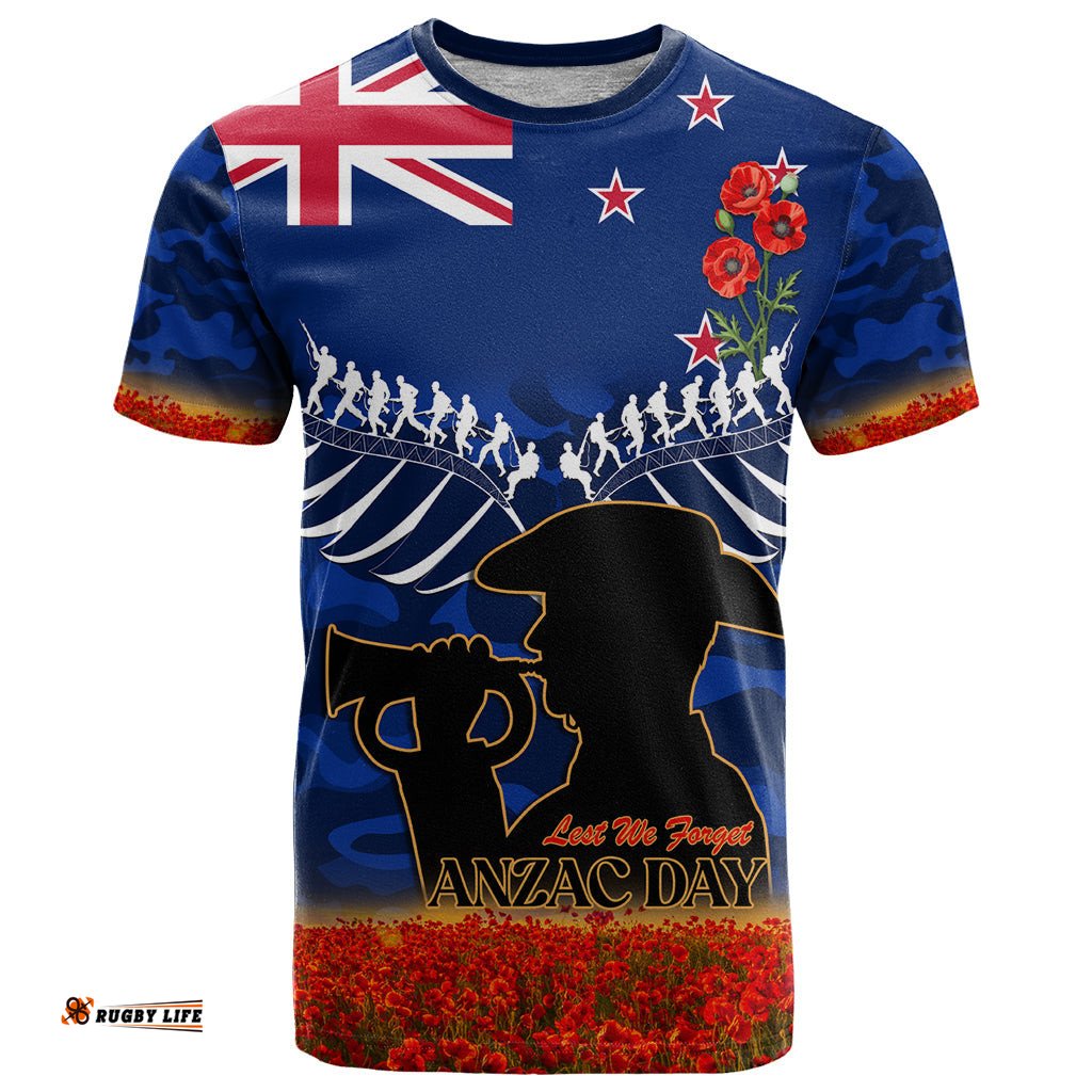 new zealand anzac day t shirt 25 april last post camouflage with poppies