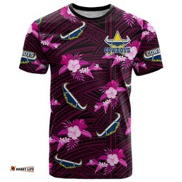 custom text and number cowboys rugby t shirt polynesian tribal mix tropical hawaiian pink style