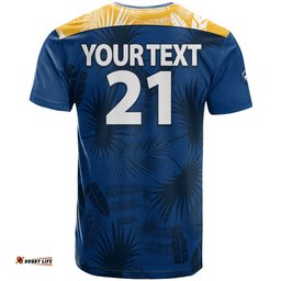custom text and number parramatta eels rugby t shirt simple hawaiian palms leaf