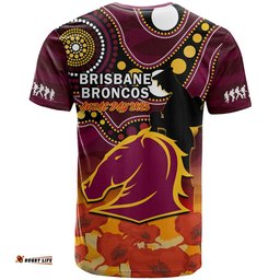 brisbane broncos rugby anzac 2023 t shirt aboriginal mix poppy lest we forget