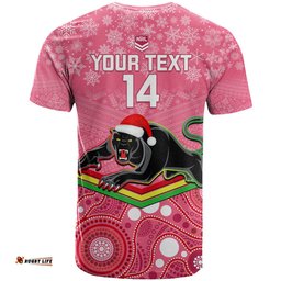 custom panthers rugby christmas t shirt merry xmas 2023 mix aboriginal art pink version