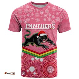 custom panthers rugby christmas t shirt merry xmas 2023 mix aboriginal art pink version