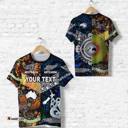 custom personalised new zealand maori aotearoa and australia aboriginal t shirt together blue