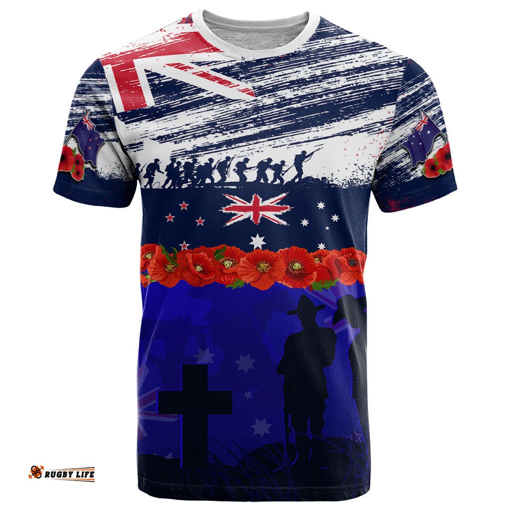 new zealand and australia anzac day t shirt lest we forget red poppy flowers and soldier lt03Amazing Aussie