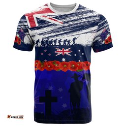 new zealand and australia anzac day t shirt lest we forget red poppy flowers and soldier lt03Amazing Aussie